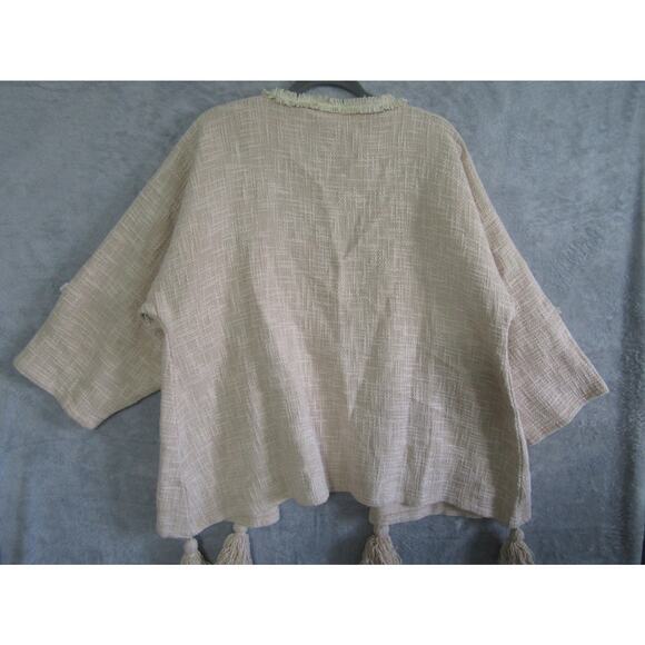 World Market Textured Boho Kimono Jacket Tassel Hem Cream One Size Fringe Cardig - Picture 4 of 9